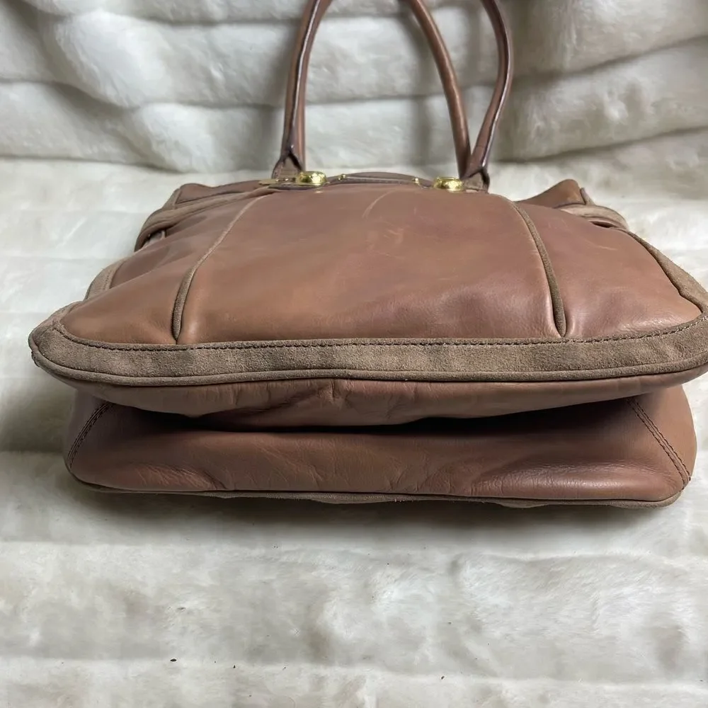 Juicy Couture leather Rose brown Satchel light brown suede trim gold tone accent